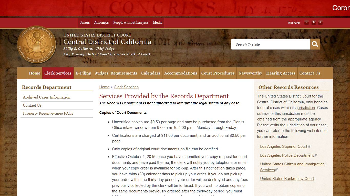 Records | Central District of California | United States District Court